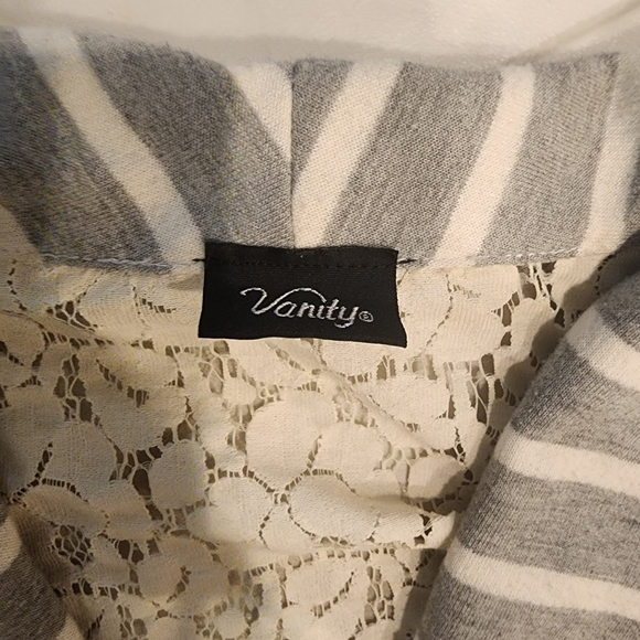 Womens Vanity size Medium,  gray white stripe blazer jacket with lace back. - Picture 4 of 5